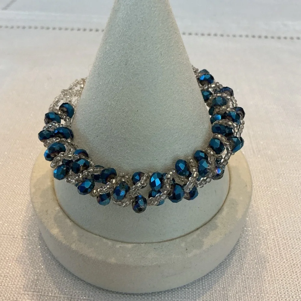 Sapphire Blue Iridescent Faceted Bead Bracelet